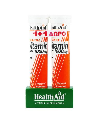 Health Aid Vitamin C 1000mg 2x Βιταμίνη για το Ανοσοποιητικό 1000mg Πορτοκάλι 40 αναβράζοντα δισκία