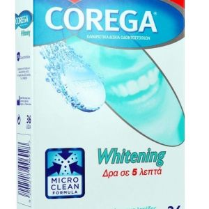 Corega Whitening Καθαριστικά Δισκία Οδοντοστοιχιών 36 ταμπλέτες