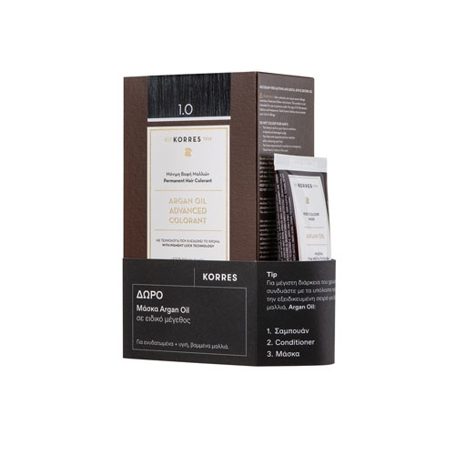 Korres Argan Oil Advanced Colorant Hair Coloring Set Без амоняк за коса 1.0 Black & Gift Mask Argan Oil 50ml