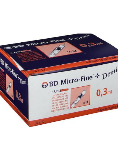 BD Micro-Fine Plus Σύριγγες Ινσουλίνης 30G x 8mm 0.3ml 100τμχ